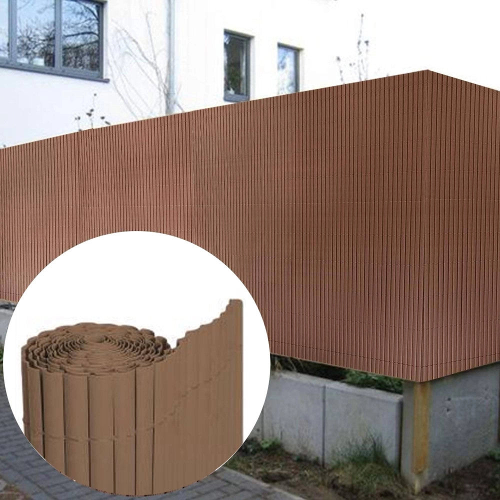 Trade Shop - Recinzione Giardino Frangivista Balcone Canniccio Pvc Marrone Esterno 1,5x3mt -