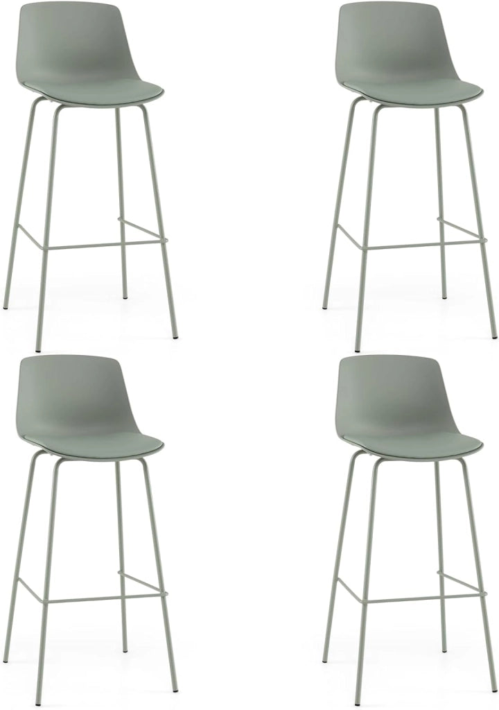 Set di 4 Sgabelli da Bar in Ecopelle con Schienale e Poggiapiedi | Sedie Alte con Sedili Imbottiti Morbidi, Gambe in Metallo, Stile Moderno per Isola Cucina e Sala da Pranzo, Portata 180 kg