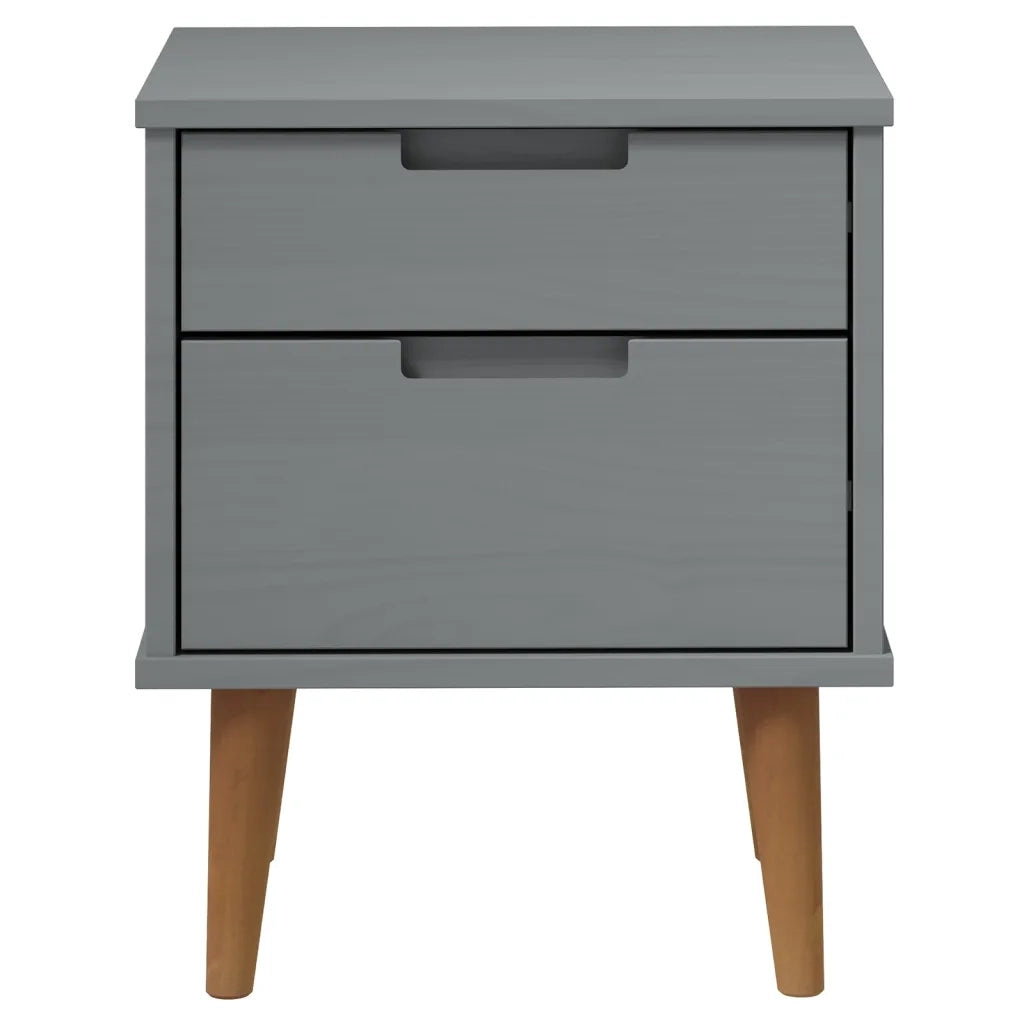 Comodino MOLDE Grigio 40x35x48 cm in Legno Massello di Pino 350497