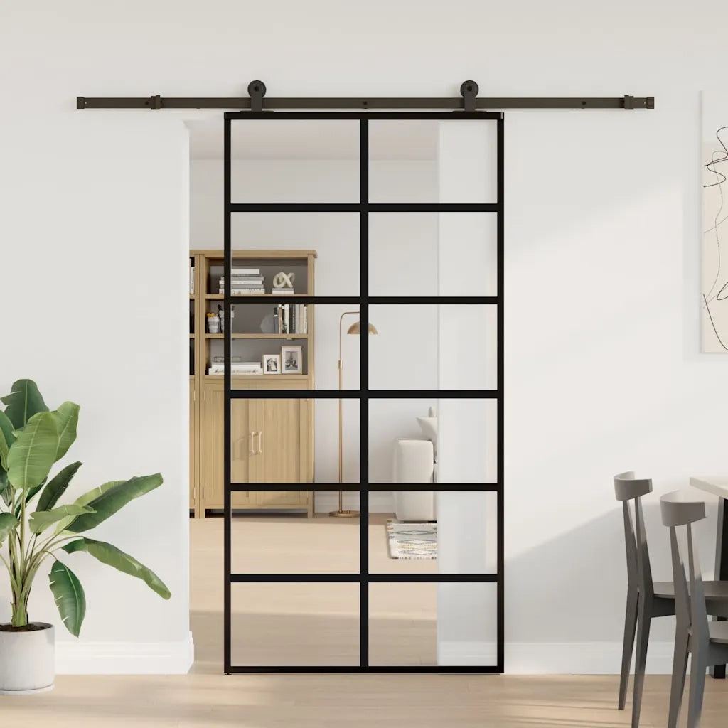 Porta Scorrevole con Ferramenta 102x205 cm Vetro ESG Alluminio 3332844