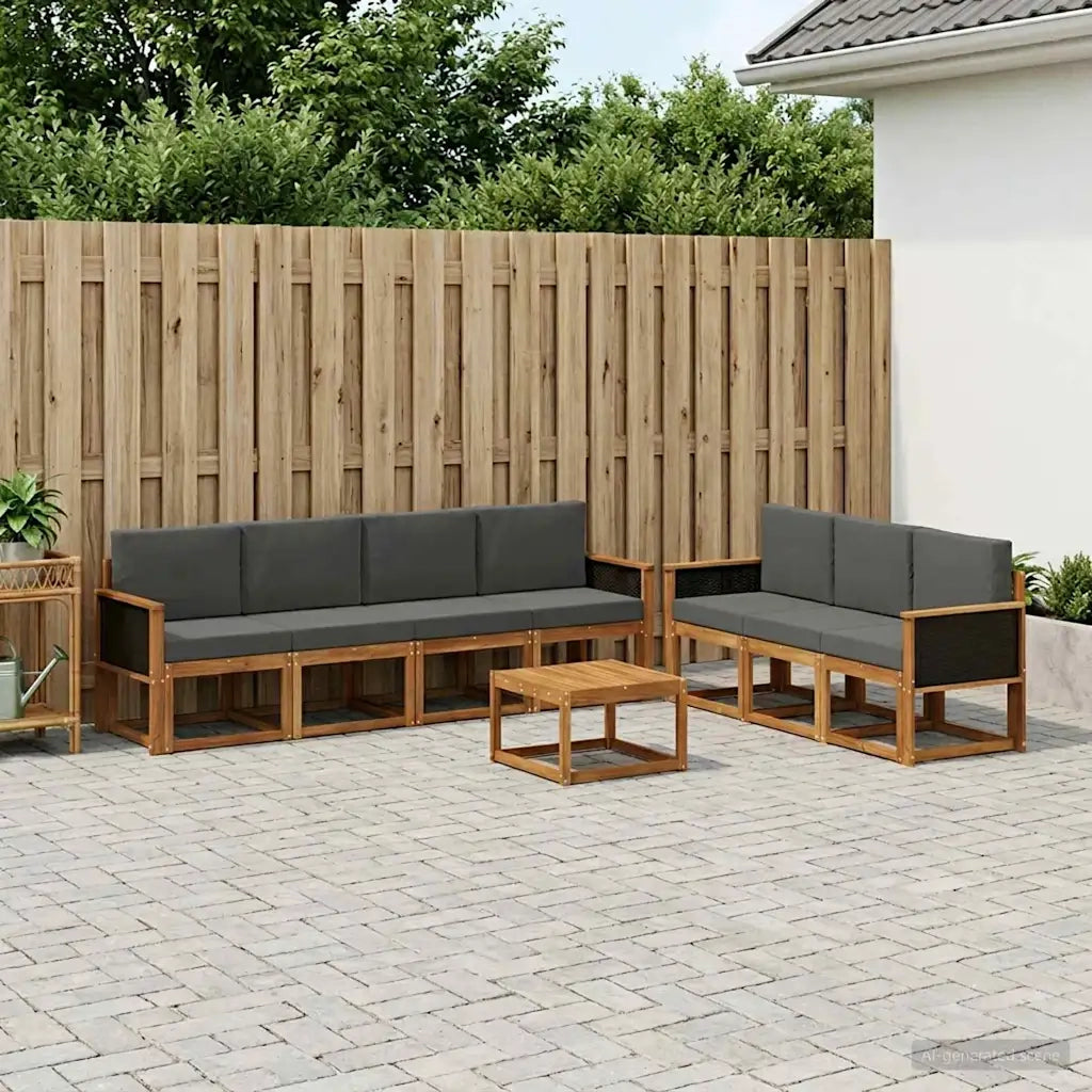 Set di divani da esterno con cuscino 7 pcs Naturale e Antracite 3385043