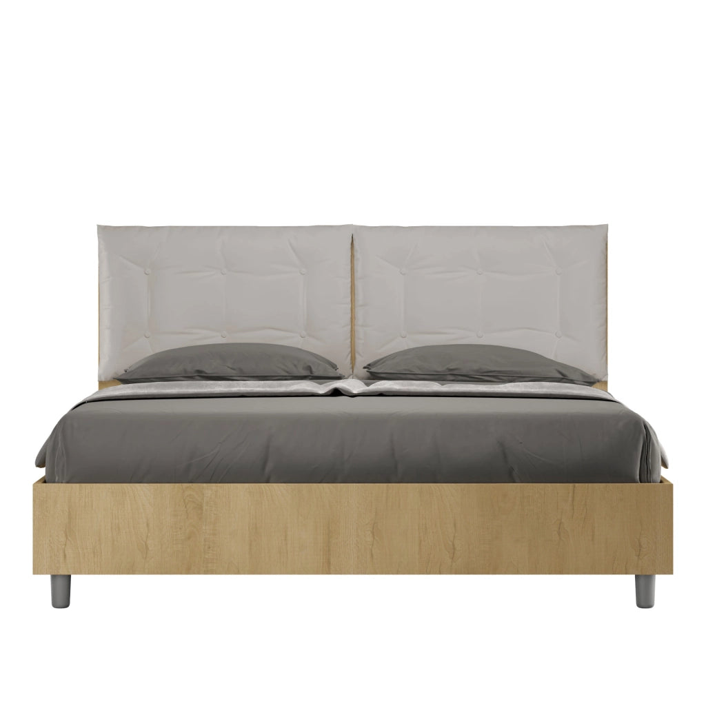 BS COM Letto matrimoniale senza rete 160x200 quercia cuscini similpelle tortora