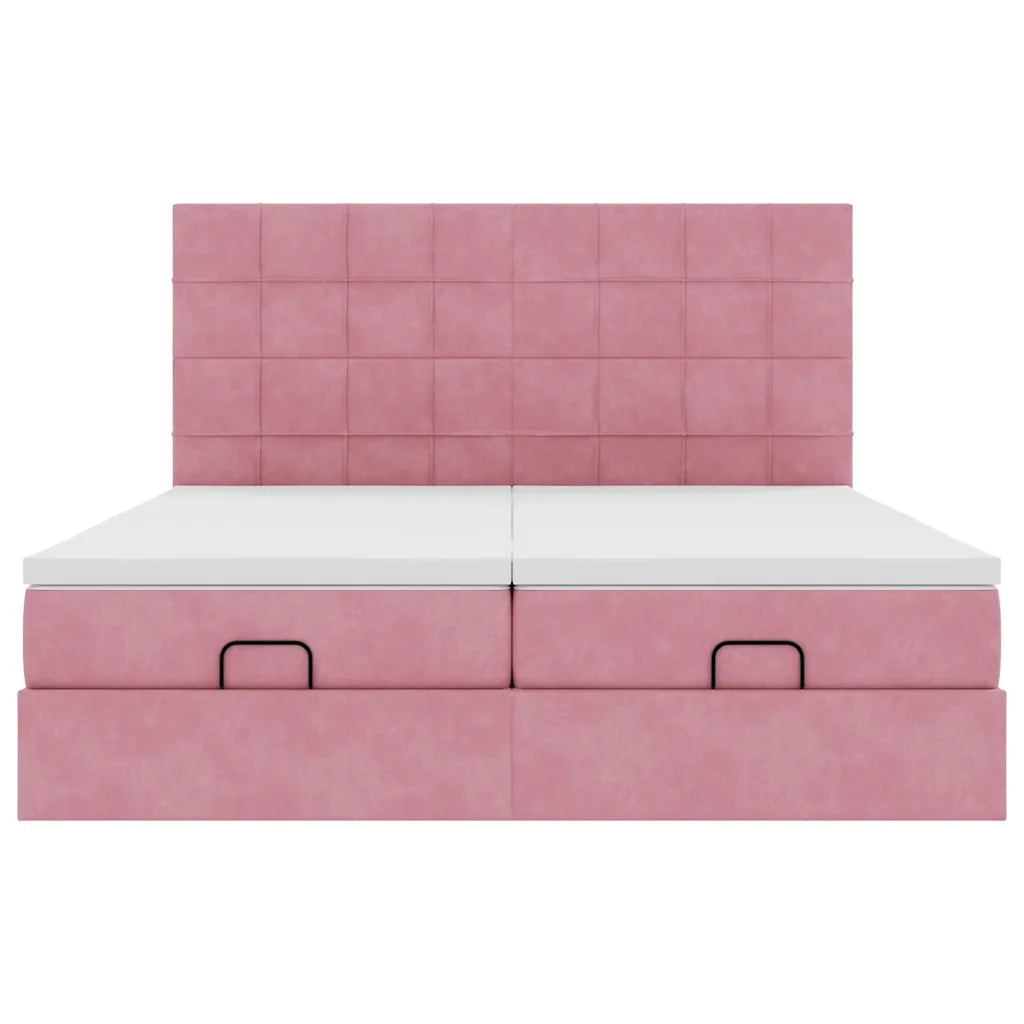 Struttura Letto Pouf con Materassi Rosa 160x200 cm Velluto 3314620
