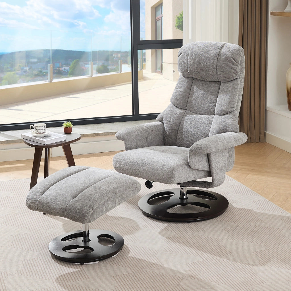Poltrona relax con massaggio a 5 punti e funzione riscaldante girevole 360° con poggiapiedi in chenille grigio