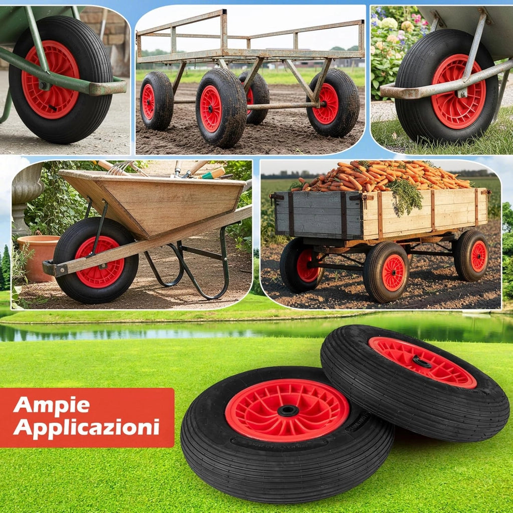 4,80/4,00-8 Ruota Pneumatica per Carriola, 40 cm Ruota in Gomma Antiforatura con Cerchione in PP, Cuscinetto da 2 cm, 250 kg, per Carrello, Rimorchio da Giardino (2 Pezzi)