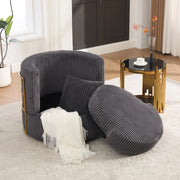 Poltrona girevole 360° in tessuto corduroy grigio con contenitore; 76x79x78 cm