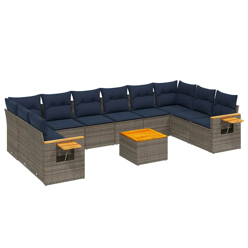 Set Divani da Giardino 11 pz con Cuscini in Polyrattan Grigio 3227174