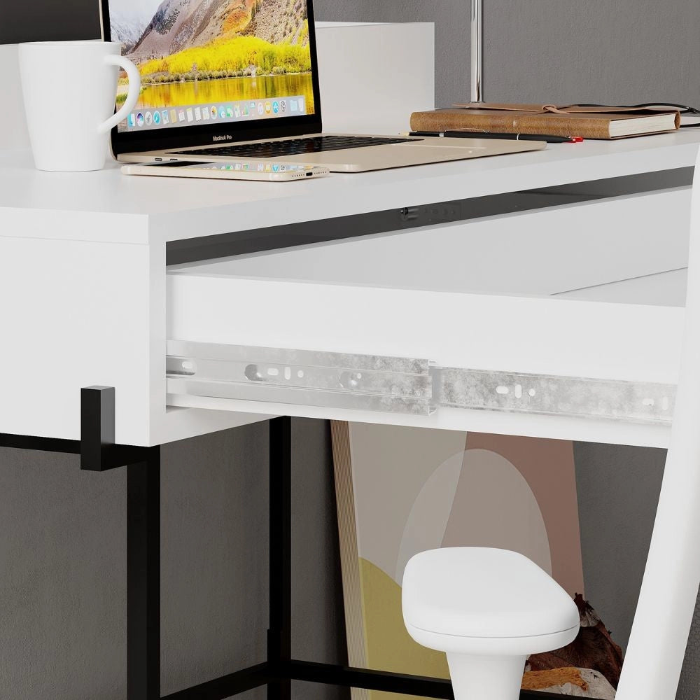 Scrivania con Cassetto 101x60x110 cm in MDF Leila Bianco e Antracite