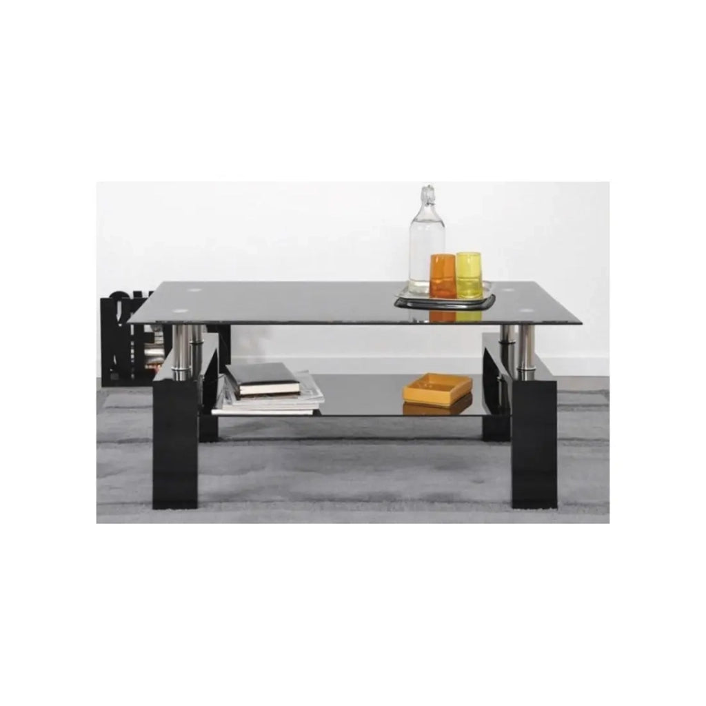 Tavolino MAGY – Vetro temperato nero lucido – 100x60 cm