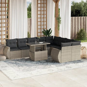 Set Divano Giardino 10 pz con Cuscini Grigio Chiaro Polyrattan