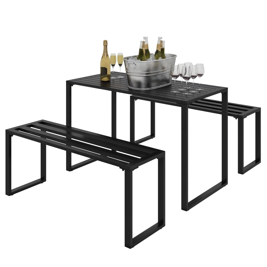Set da giardino 4 posti ¨C zephmum ¨C tavolo e 2 panche, metallo, nero