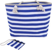Borsa da spiaggia grande a strisce blu - Borsa a tracolla con chiusura a zip - Cotone