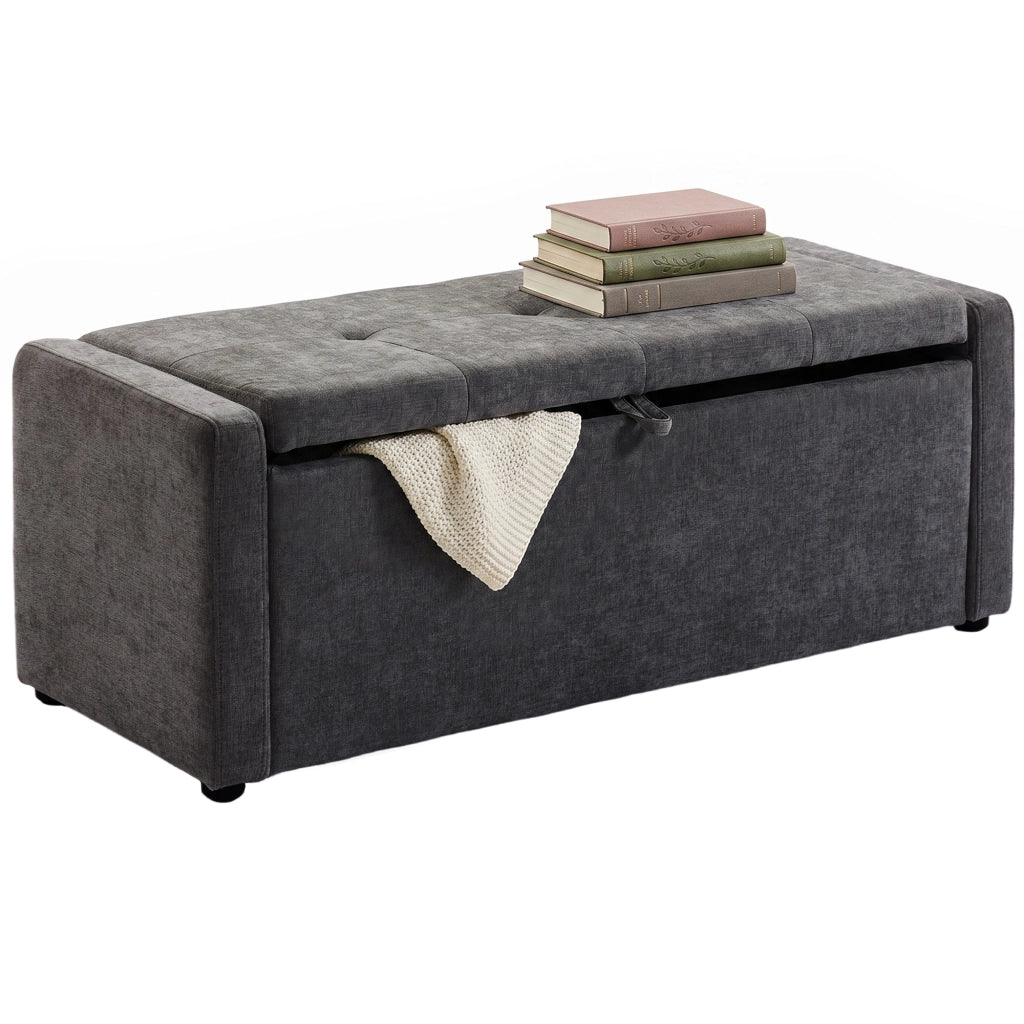 Poltrona Poggiapiedi Contenitore ¨C Zephmum ¨C Grigio Scuro Lino