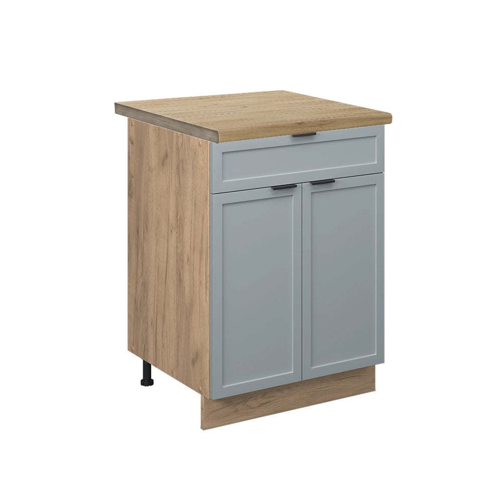 Mobiletto base per cucina Fame-Line Blu-grigio chiaro/Rovere dorato 60 cm con cassetto, PL Rovere Vicco