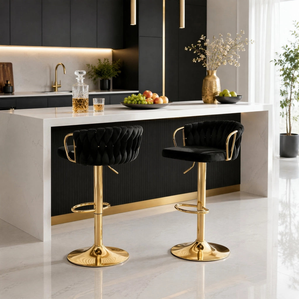 SGABELLO DA BAR girevole e regolabile 49,5x50,5x98 cm velluto nero Set da 2 pezzi
