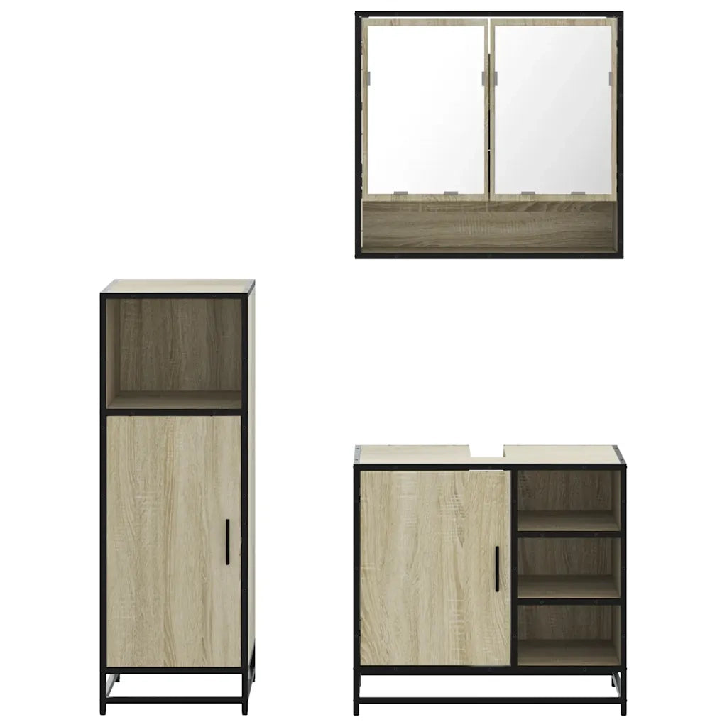 Set Mobili da Bagno 3 pz Rovere Sonoma in Legno Multistrato