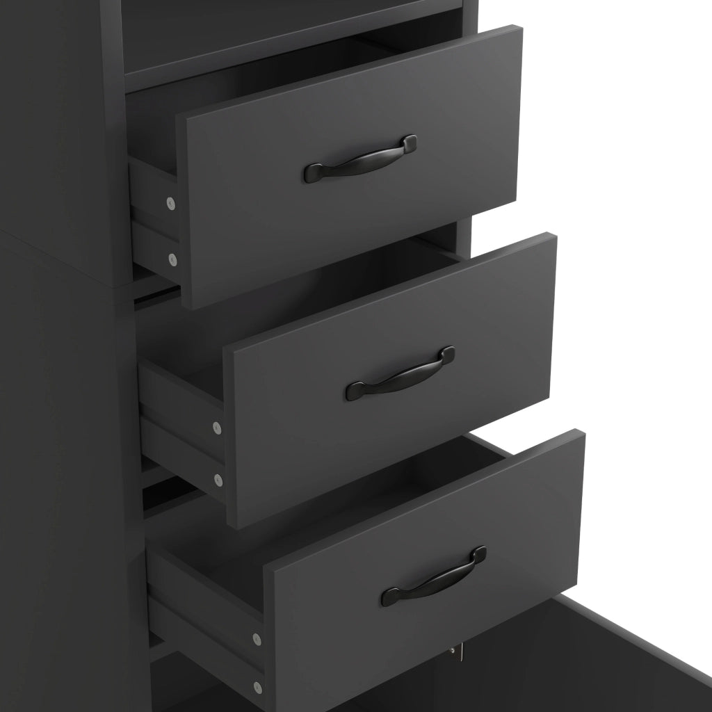 Mobile bagno alto 38 x 26 x 172,5 cm in MDF nero, con 3 cassetti, ripiani aperti e anta, finitura laccata resistente all¡¯umidit¨¤