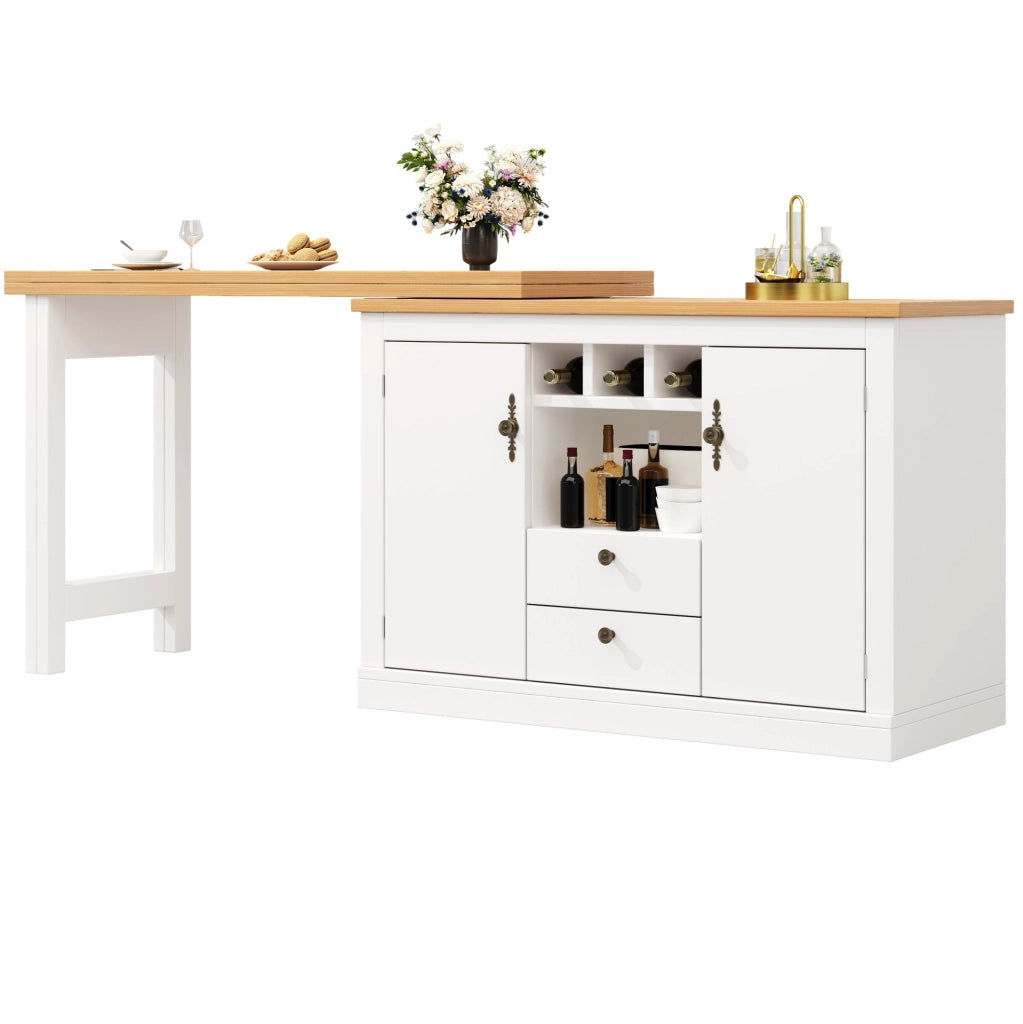 Tavolo bar 120-180x40x76 cm estensibile multifunzione in MDF naturale e bianco