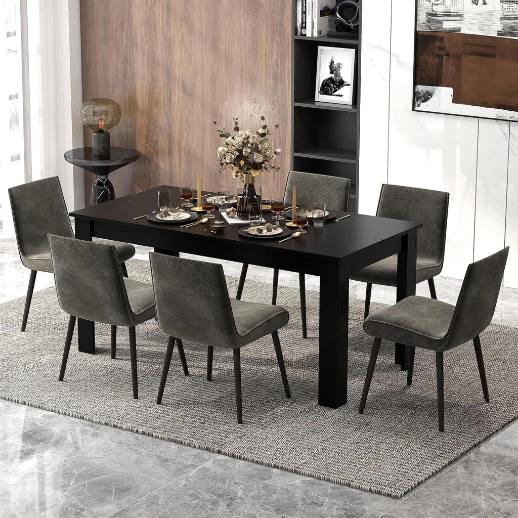 Tavolo da Pranzo da 160 cm per 8 Persone, Tavolo da Pranzo Fisso con Robuste Gambe a L, Tavolo Moderno per Cucina e Sala da Pranzo, Nero (Nero)