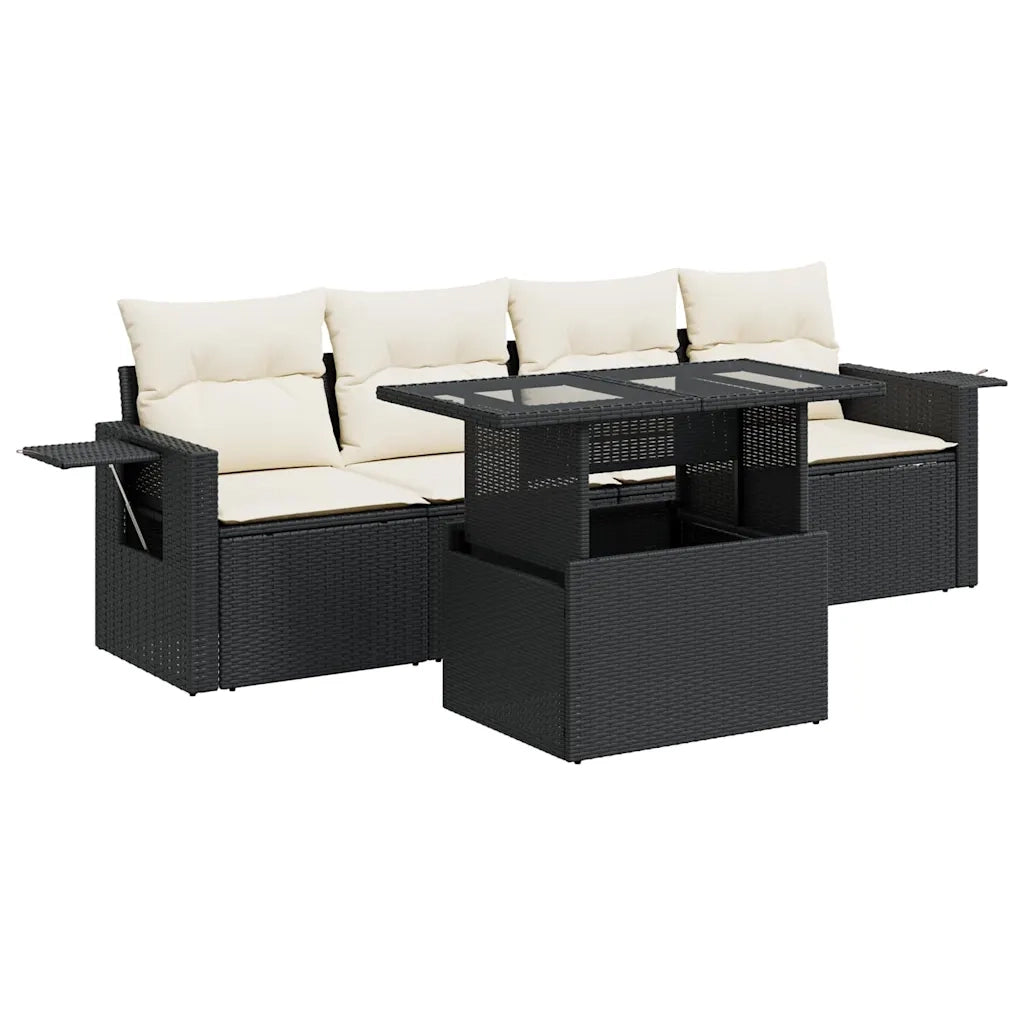 vidaXL Set Divani da Giardino 5 pz con Cuscini in Polyrattan Nero