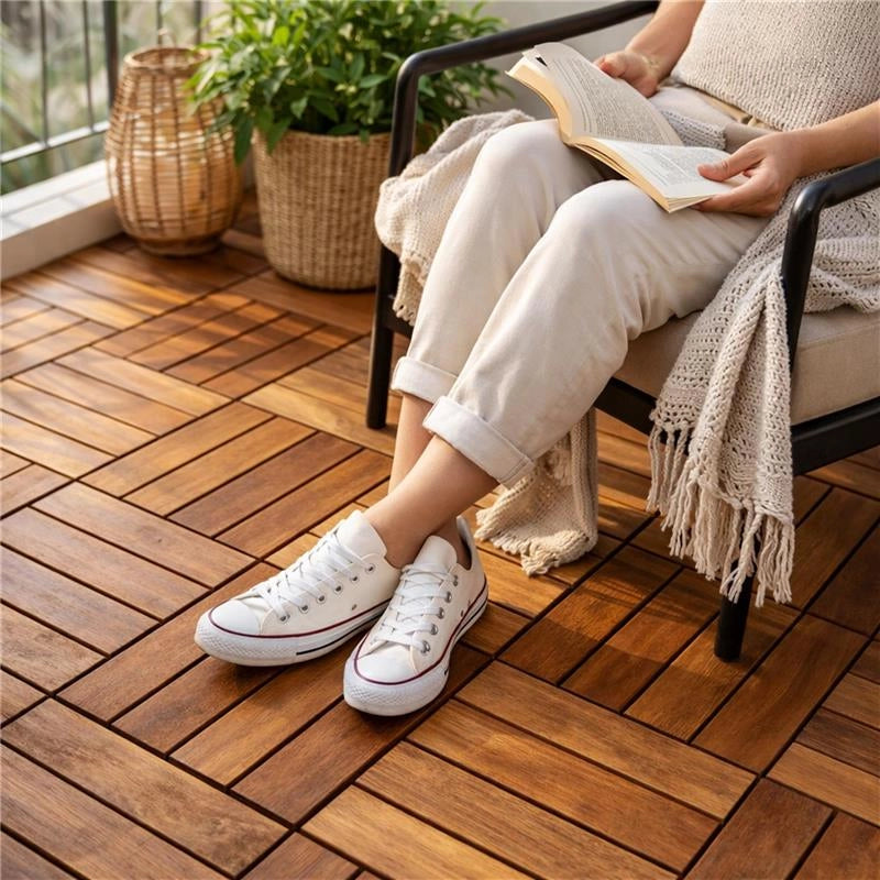 MA MAISON SET DI PIASTRELLE PER PAVIMENTO DA ESTERNO MODELLO WOOD IN ACACIA 30X30X2H CM - 0,36 M2 45 PEZZI