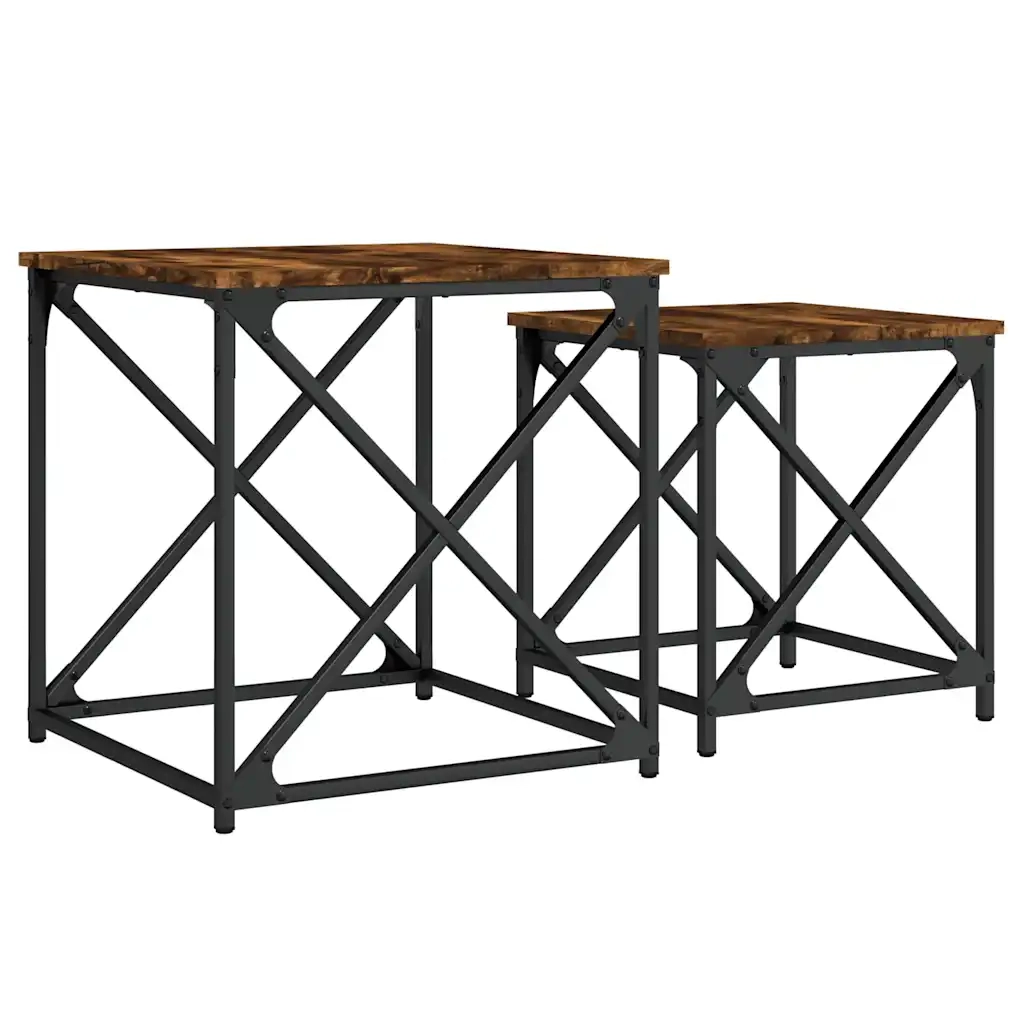 Tavolini Impilabili 2 pz Rovere Fumo in Legno Multistrato 838945