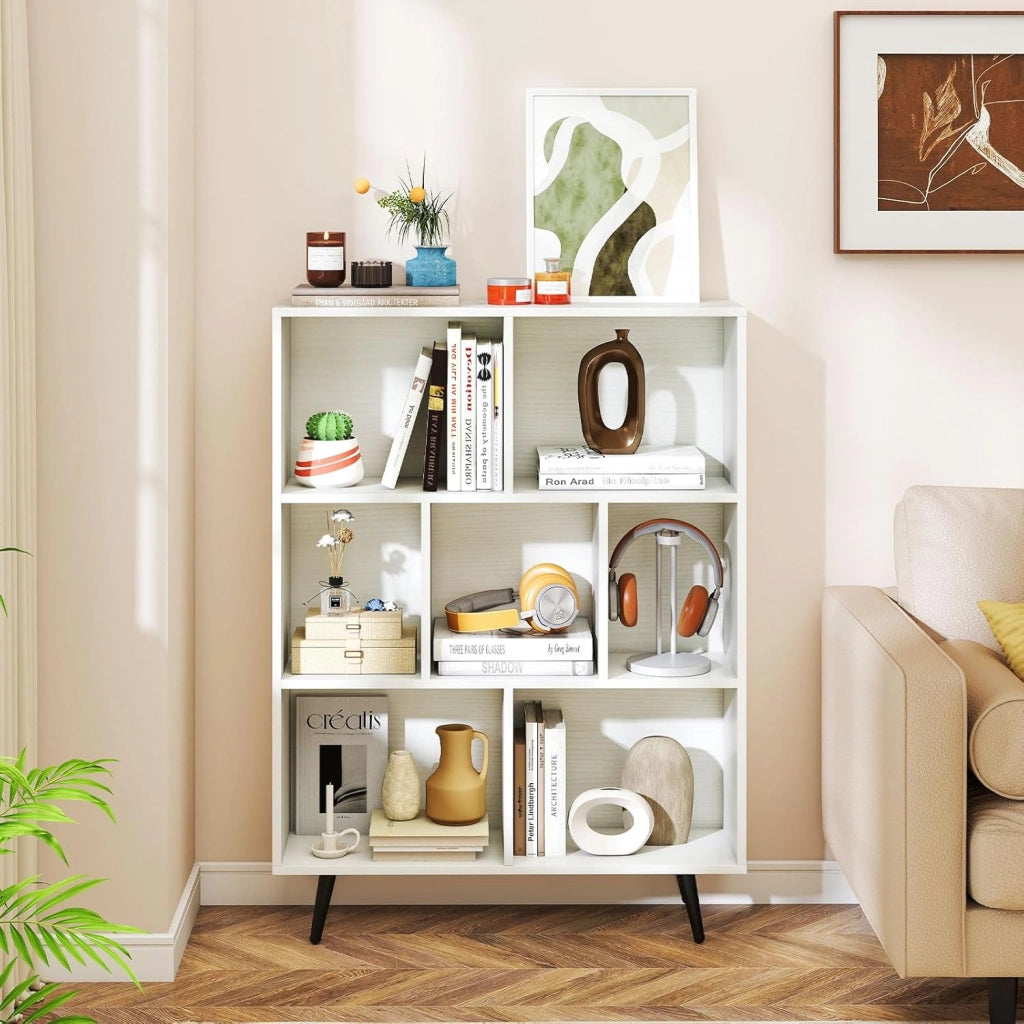 Libreria a 7/8/10 scomparti, con gambe in metallo e dispositivo antiribaltamento, mensola per camera da letto, soggiorno, studio (80 x 24 x 107 cm)