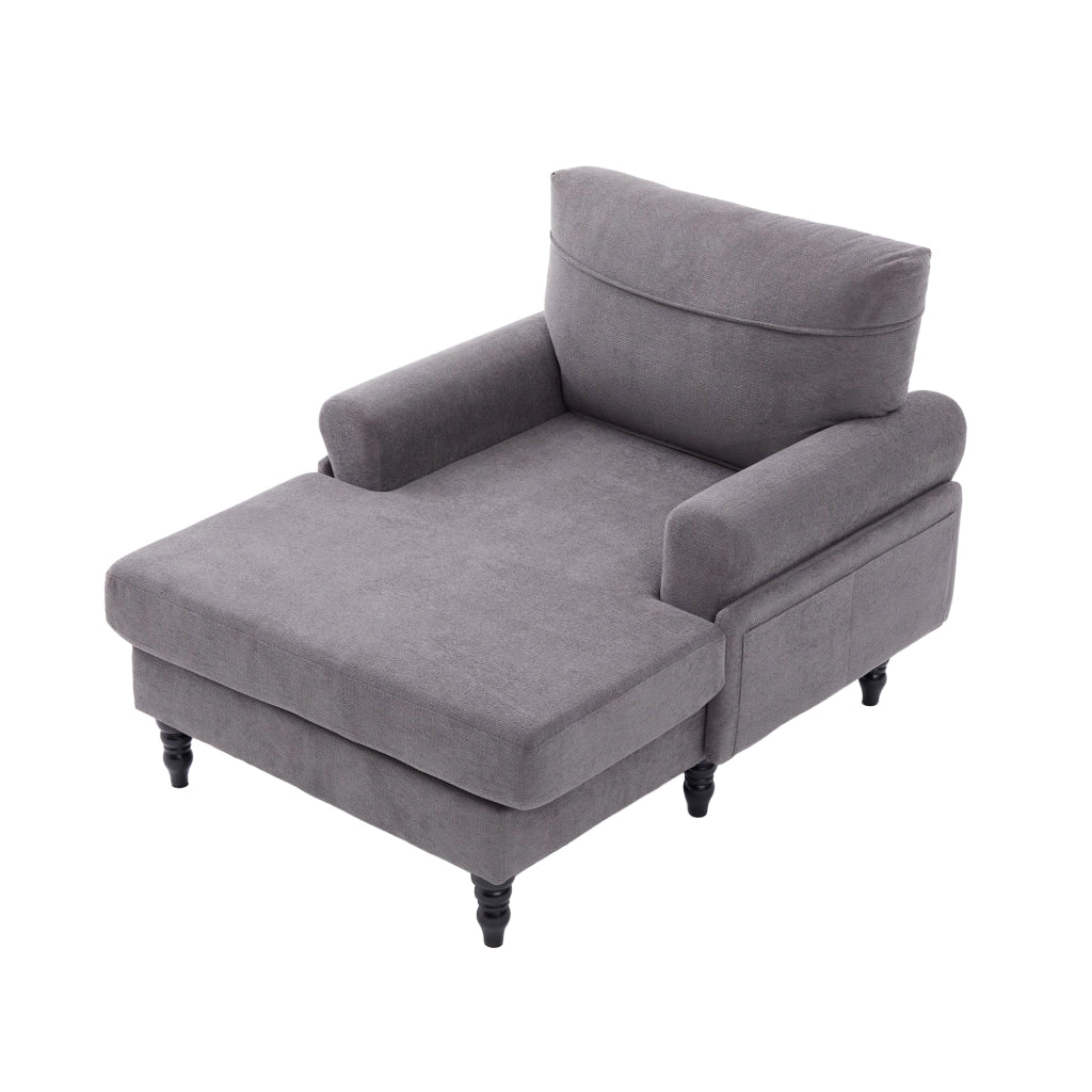 Poltrona Relax Ampia con Tasche Laterali Schienale e Braccioli Confortevoli Piedi in Legno Massello in Ciniglia Grigio Scuro