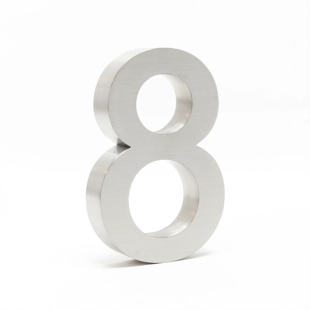 Numero civico "8" in acciaio pregiato 20 cm Arial 3D materiale di montaggio incluso 16_0001432