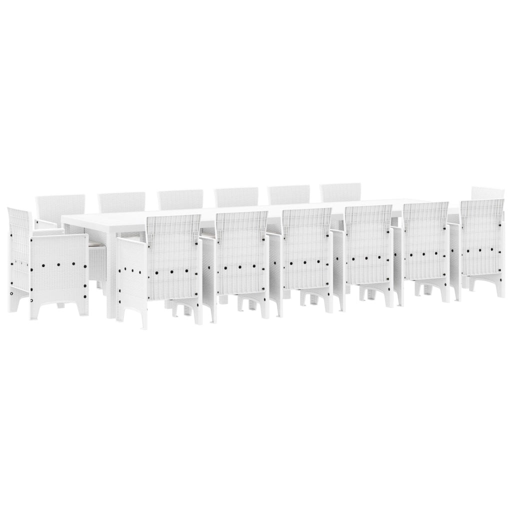 Set da Pranzo da Giardino  da 15 Pezzi con Cuscini Rattan Bianco