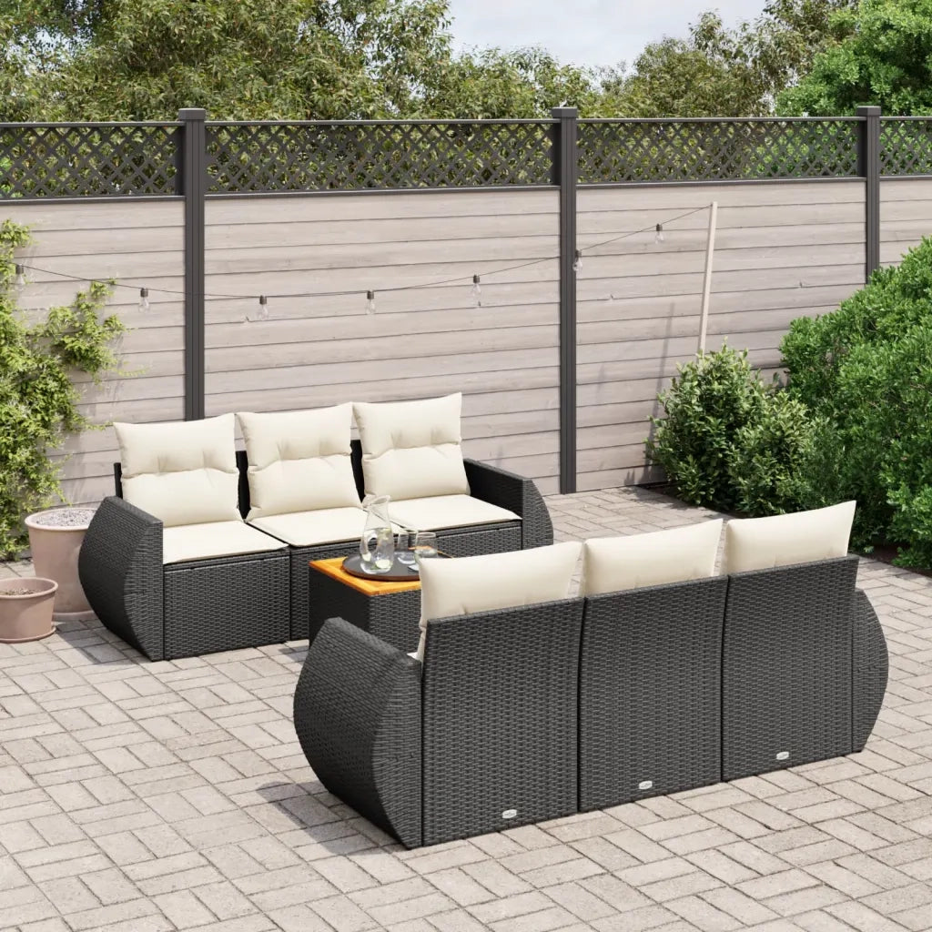 Set Divani da Giardino con Cuscini 7pz Nero Polyrattan