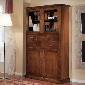 Vetrina dispensa in legno arte povera noce scuro 5 cassetti