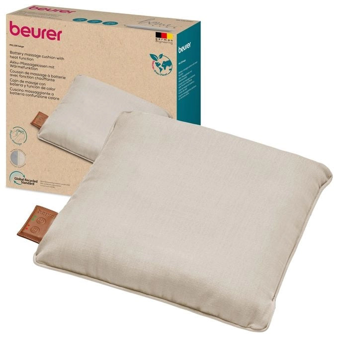 Beurer MG 139 - Cuscino massaggiante a batteria con funzione di calore, senza fili Shiatsu, calore commutabile, realizzato in materiale riciclato, lavabile in lavatrice, spegnimento automatico, 40 x