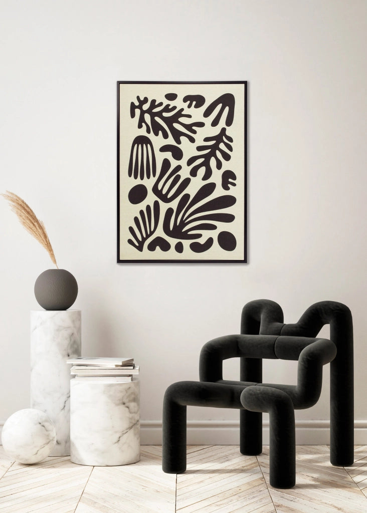 Quadro Hispanohogar in lino con stampa 3D astratto beige e nero 72x52x4