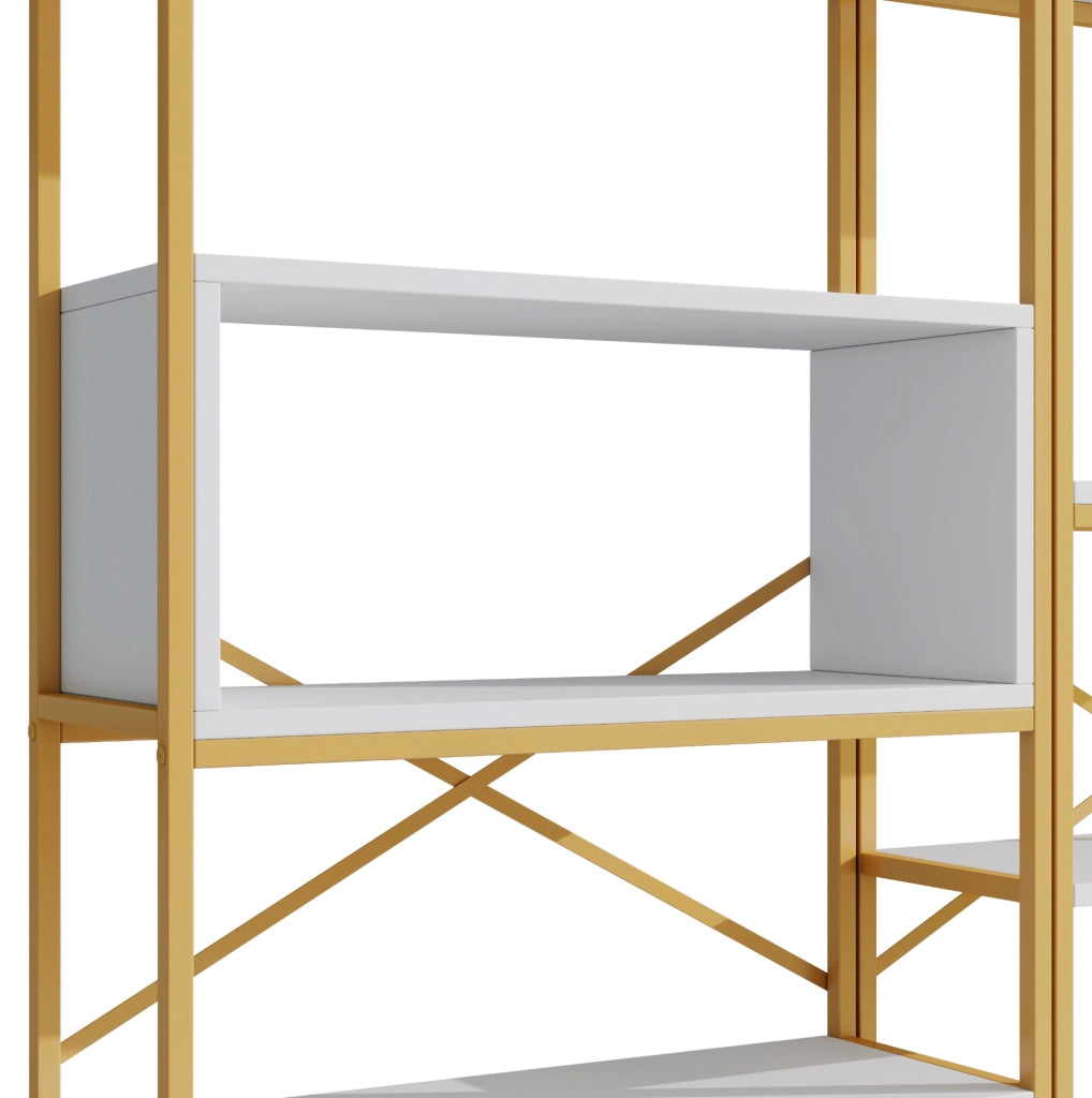 Libreria 160x29，5x180 cm in MDF e metallo oro e bianco