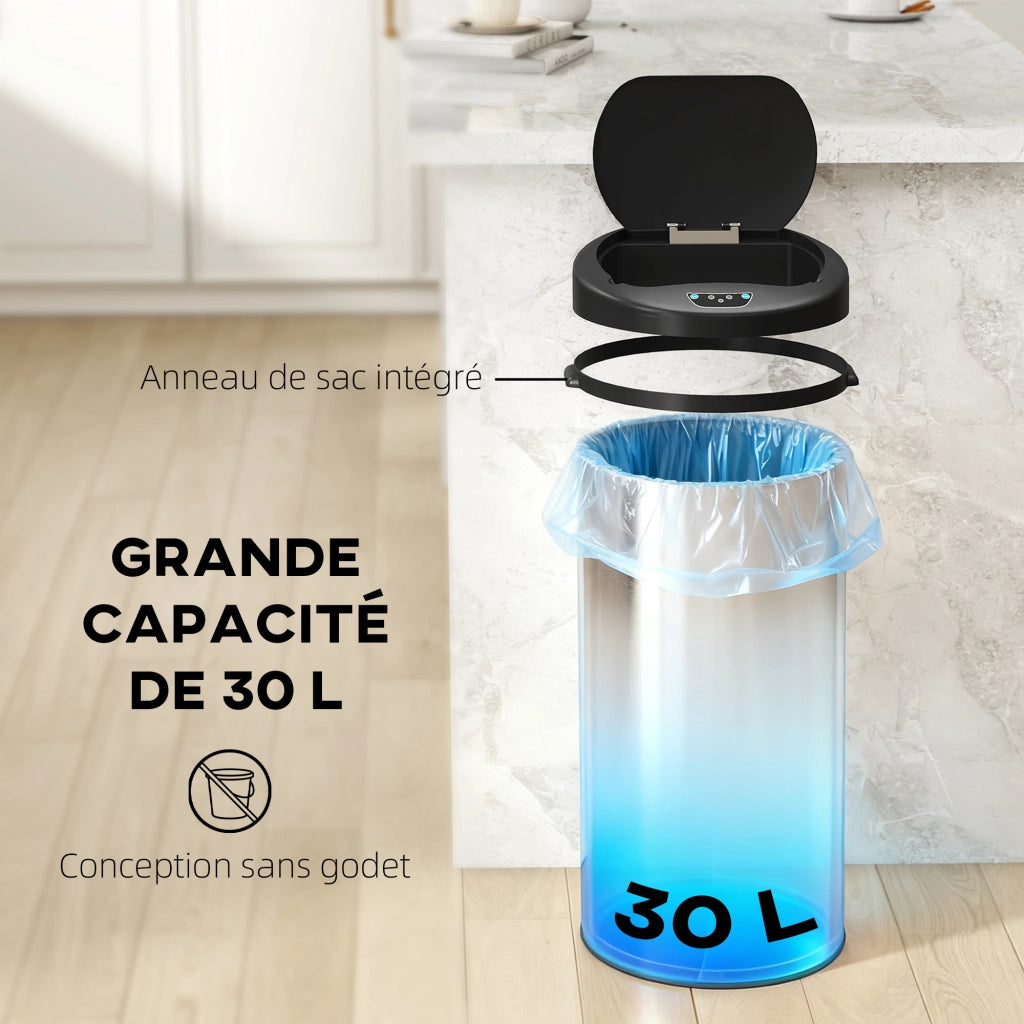 Pattumiera automatica da cucina 30L ¨C Xylo ¨C acciaio inox, chiusura soft, 32x30x68cm, argento