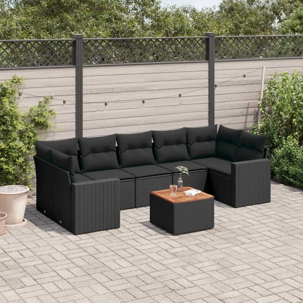 Set Divani da Giardino con Cuscini 8 pz Nero in Polyrattan 3256363