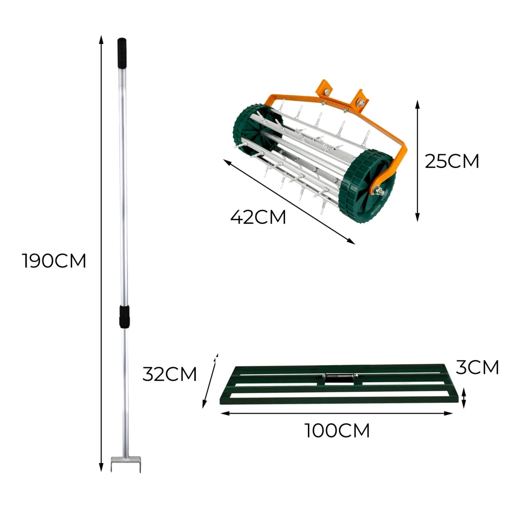Set 2-in-1 Arieggiatore e Livellatore Prato - Verde, Acciaio Zincato, Manico 2m
