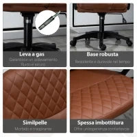 Sedia da Ufficio a Dondolo con 2 Punti Massaggianti e Porta USB, Poltrona da Ufficio in Finta Pelle Marrone con Altezza Regolabile, 59x63x92-101cm