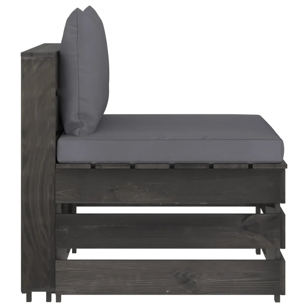 Divano Centrale Modulare con Cuscini in Legno Impregnato Grigio 3068120