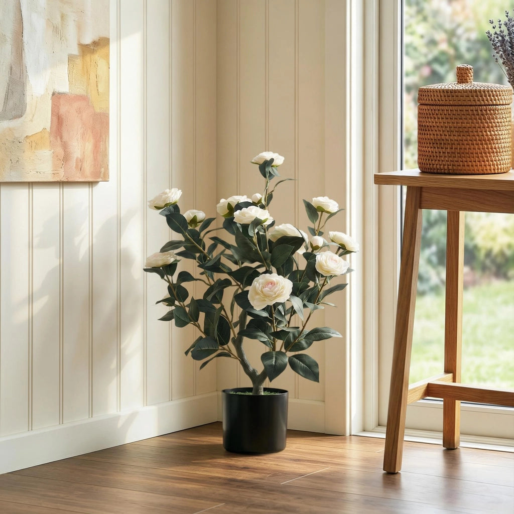 Planta Artificiale Camelia 65cm ¨C zephmum ¨C Bianco Verde