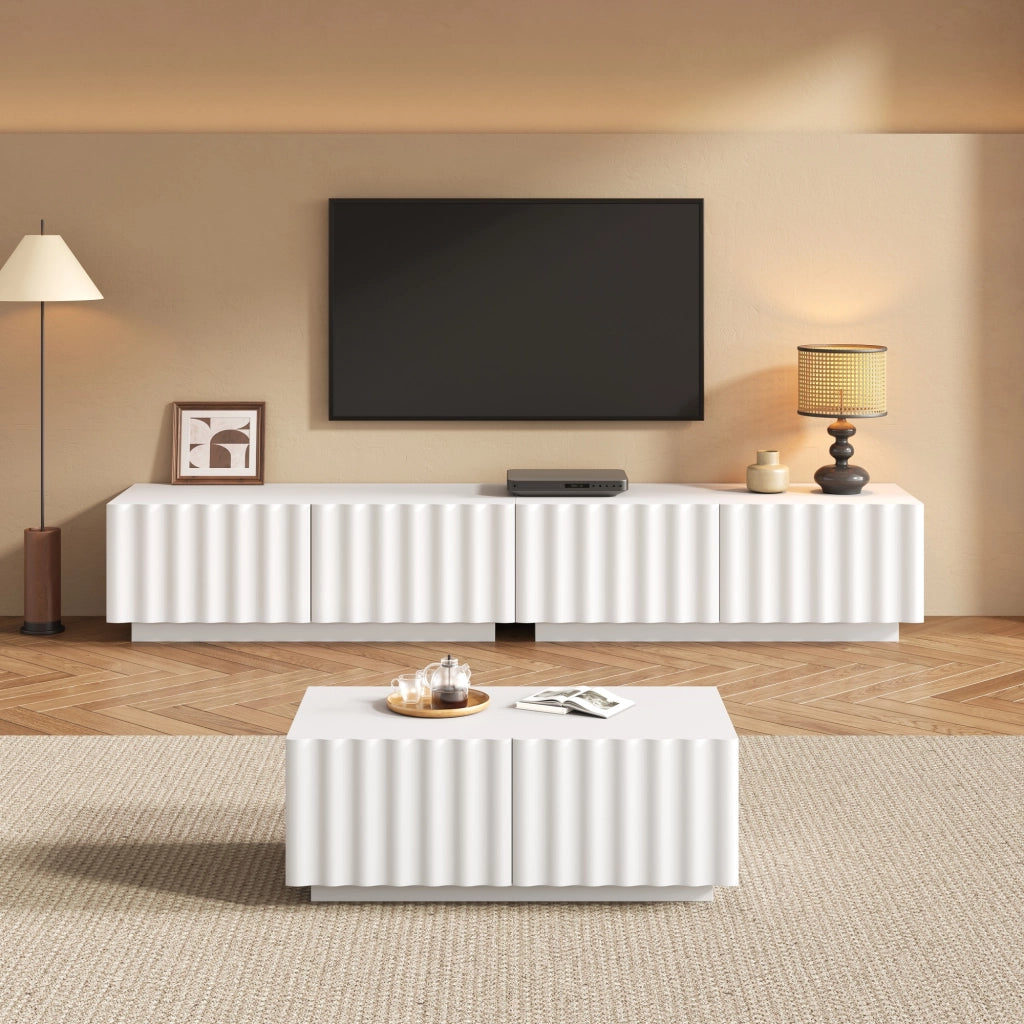 Mobile TV e Tavolino da Salotto ¨C MINIMAL ¨C Legno, Moderno, con Ante e Vano Porta