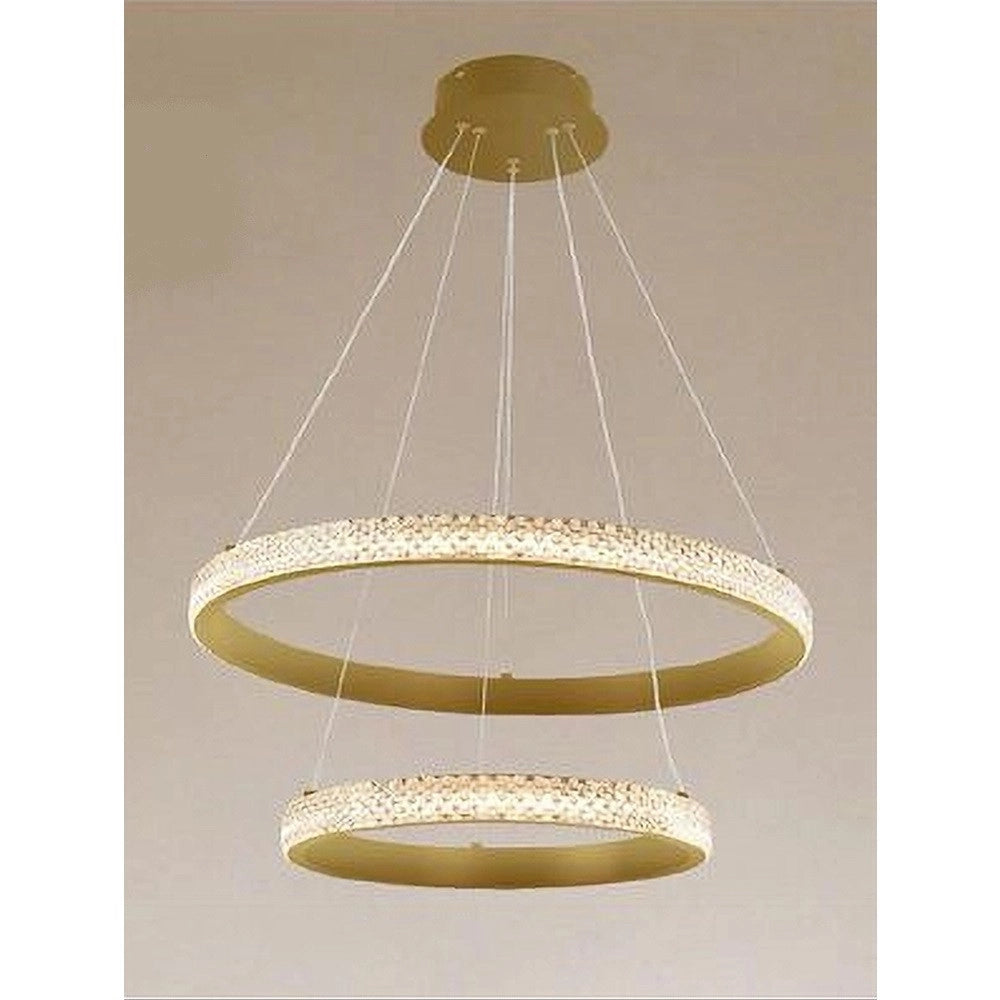 Trade Shop - Lampadario A Sospensione Led 60w 2 Cerchi Anelli Cristallo Telecomando Oro 31975 -
