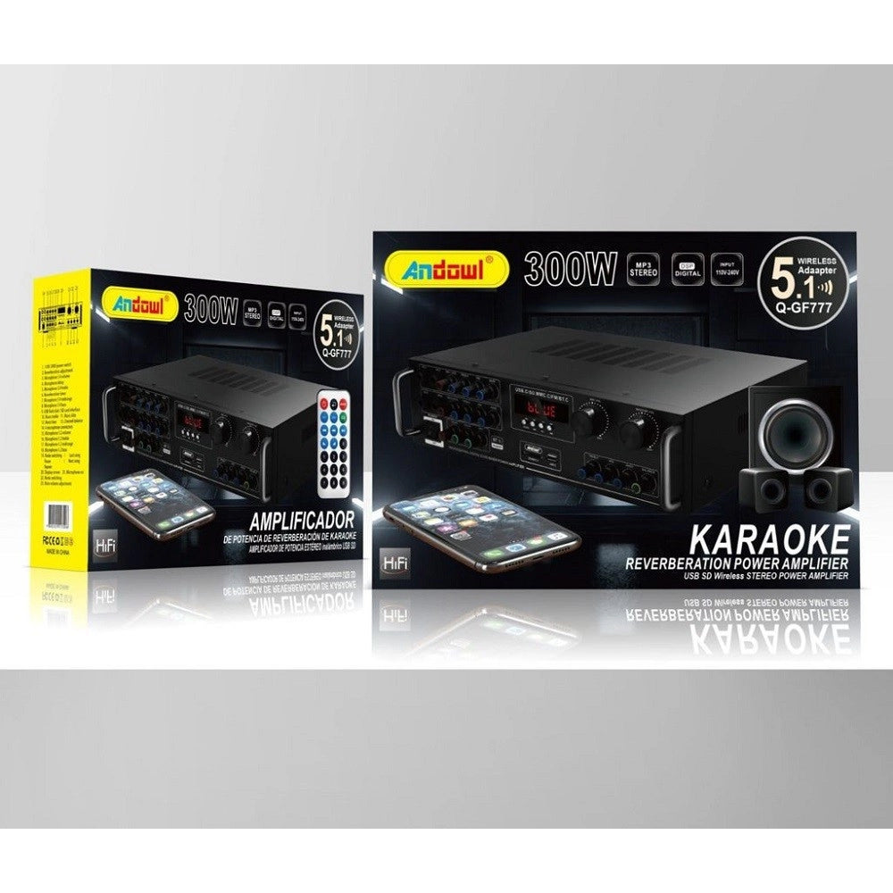 Trade Shop - Amplificatore 300w 5.1 Bluetooth Usb Fm Mp3 Funzione Karaoke Telecomando Q-gf777 -