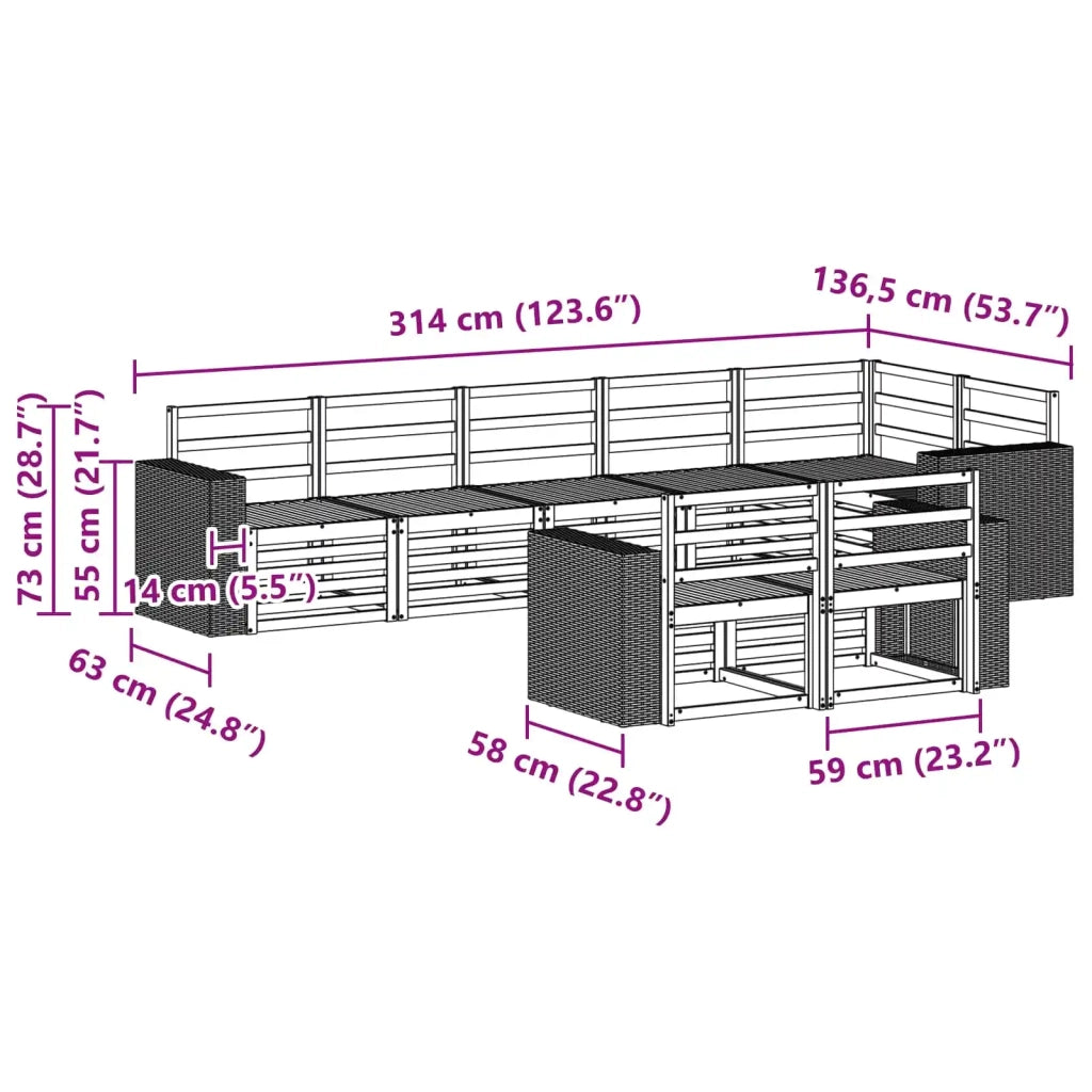 Set divani Legno di Acacia Massello