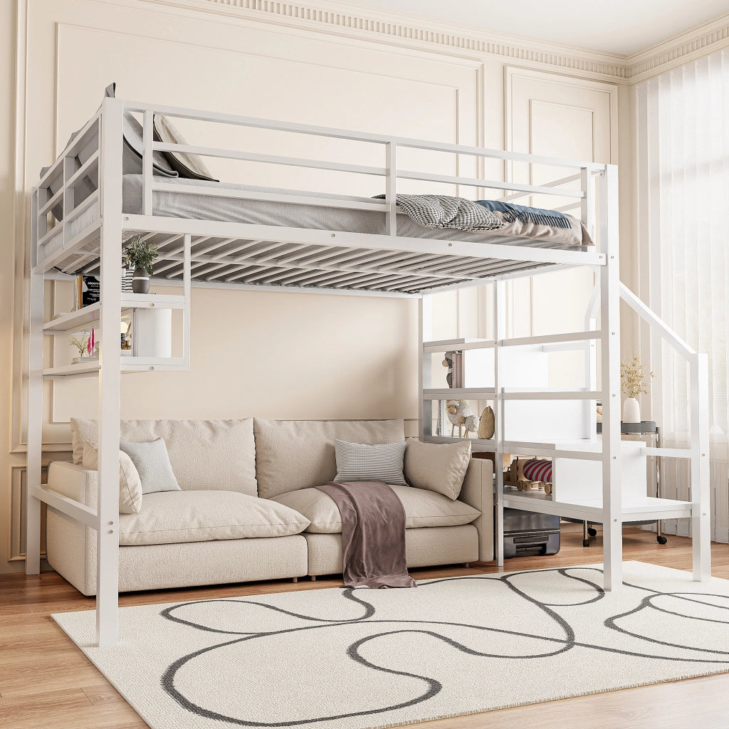 Letto a castello bianco con funzione contenitiva in metallo 140x200 cm