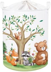 Cestello Forest Animals Tree per Bambini Opacchiabile per Ragazzi Ragazze Grande Abbigliamento Gioco per Camera da Bambini Bagno, Orso, 63L