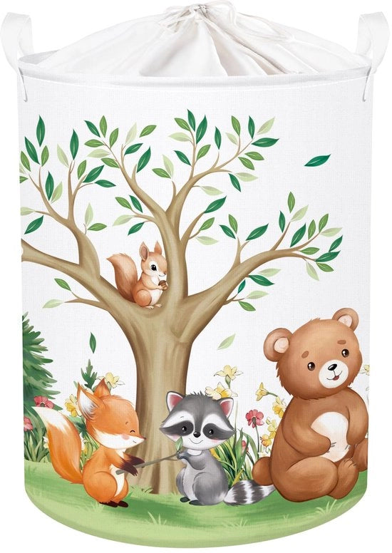 Cestello Forest Animals Tree per Bambini Opacchiabile per Ragazzi Ragazze Grande Abbigliamento Gioco per Camera da Bambini Bagno, Orso, 63L