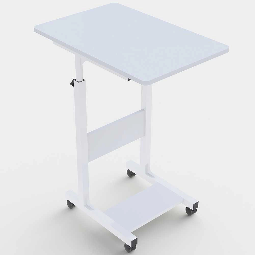 Tavolino Porta PC Computer da Letto Divano Regolabile con Ruote Bianco