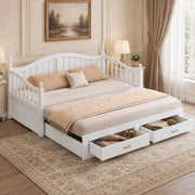 Divano letto estraibile 90x190/180x190 cm con 2 cassetti e doghe; in legno bianco